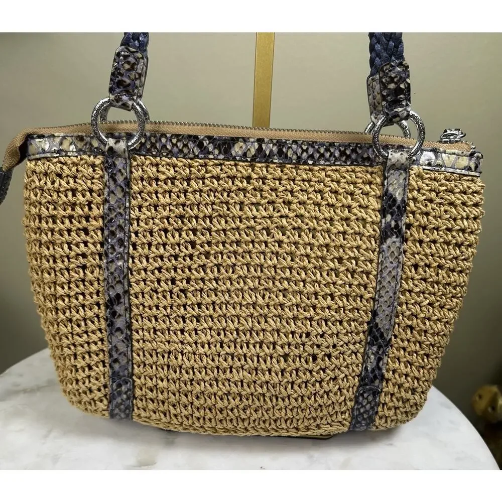 BRIGHTON Leela Raffia weave Bag satchel shoulder bag Braided Leather straps